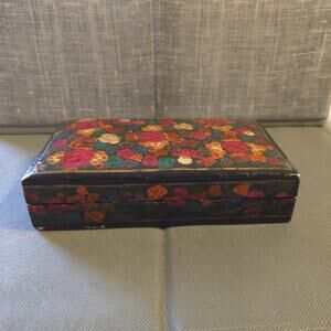 Floral Lacquered Trinket Box Rectangle Jewelry Keepsake Unlined